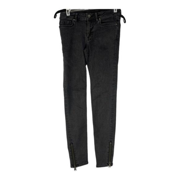 Allsaints Womens Skinny Fit Charcoal Gray Denim Jeans W26 With Ankle Zippers - Picture 4 of 8